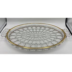 Vintage Jeannette Thumb Print Glass Gold Trim Tray Retro Decor,Mid Century Decor